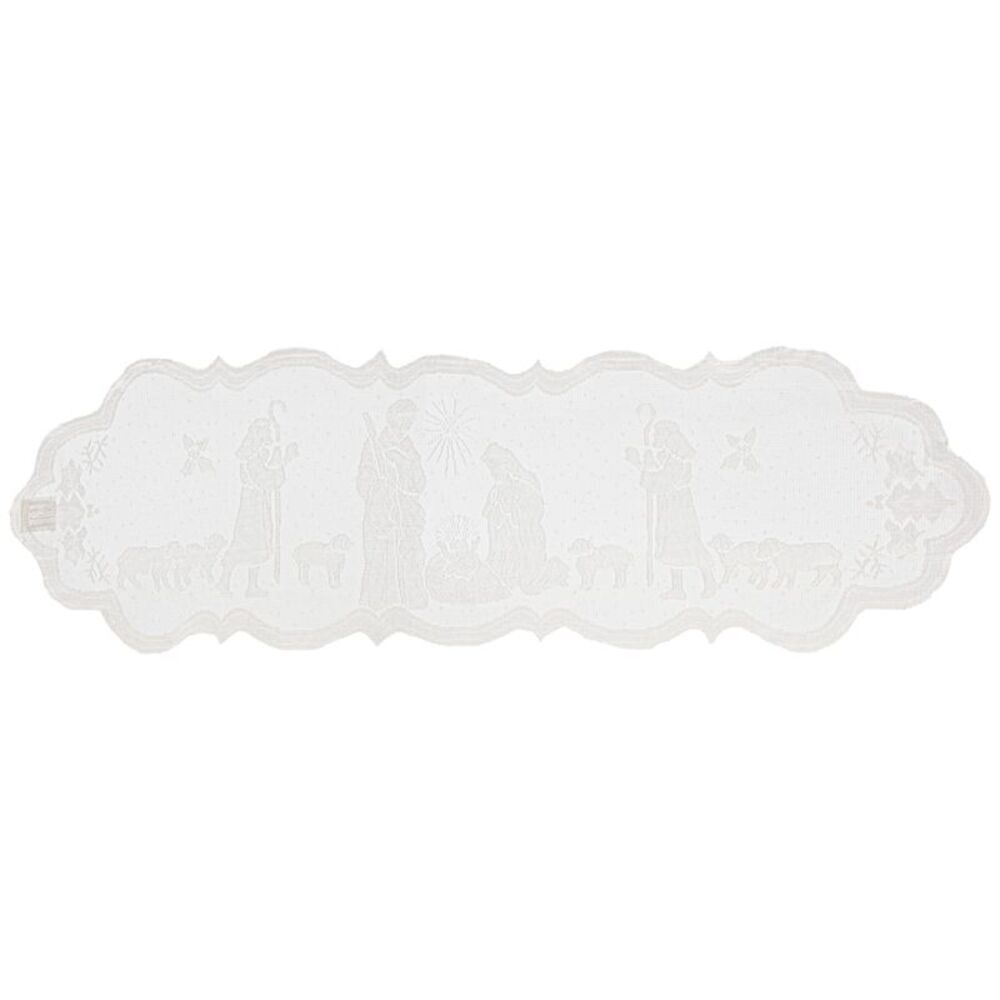 Decorative 46-Inch Nativity Scene Lace Table Runner in White